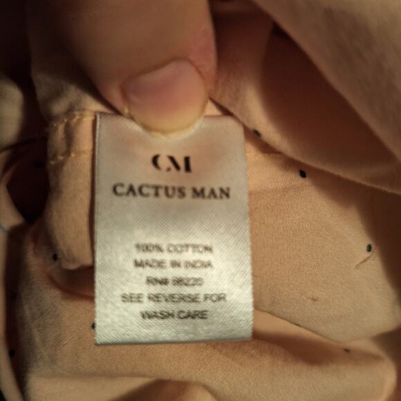 Cactus Man Ricki Singh Men Large Slim Fit Pink Blue Polka Dot Button Front Top - Picture 5 of 6